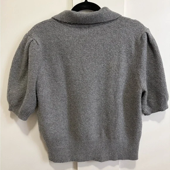 A New Day Polo Knit Top Sweater Gray Short Puff Sleeve Soft Target Academia L - Picture 4 of 8
